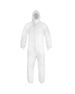 White protective coverall with hood