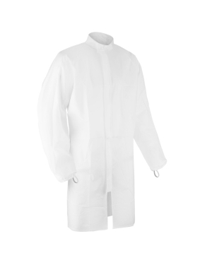 White disposable lab coat with sleeves