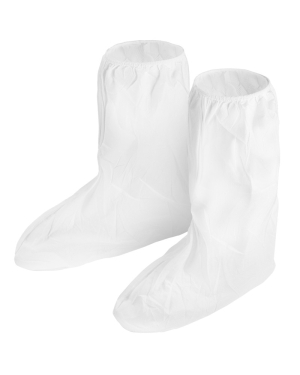 Disposable white boot covers for cleanrooms or labs.