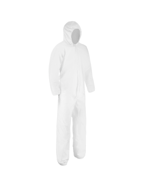White protective coverall with hood