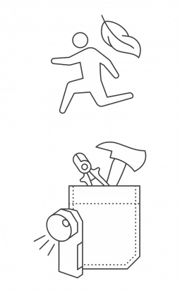 fire-context-2 Illustration depicting the lightness, robustness, and extensive storage capacity of wildland fire gear