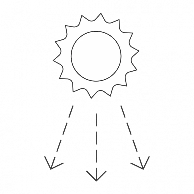 flash-fire-context-2 Icon of sun rays beaming down from the sun to illustrate radiation as a method of heat transfer