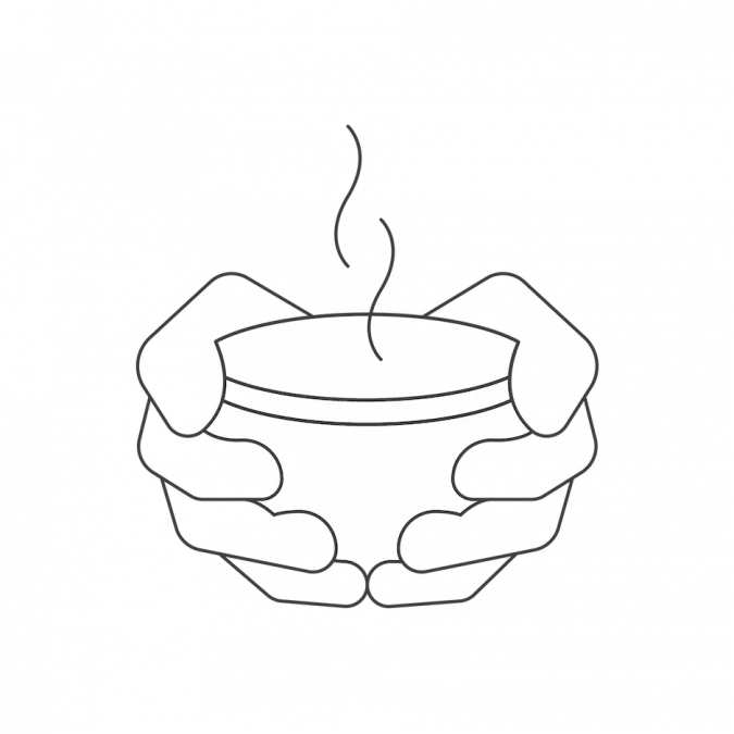 flash-fire-context-3 Icon of a pair of cupped hands holding a hot, steaming mug of coffee to illustrate the contact method of heat transfer